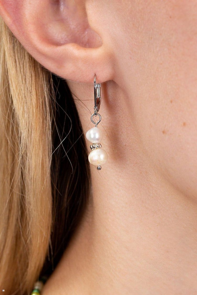 Boucles d'Oreilles Brandy Melville Pearl Drop Argent | FVQ-32306965